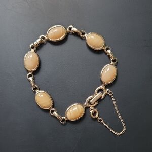 Vintage Sarah Coventry Gold Tone and Peachy Stone Link Bracelet